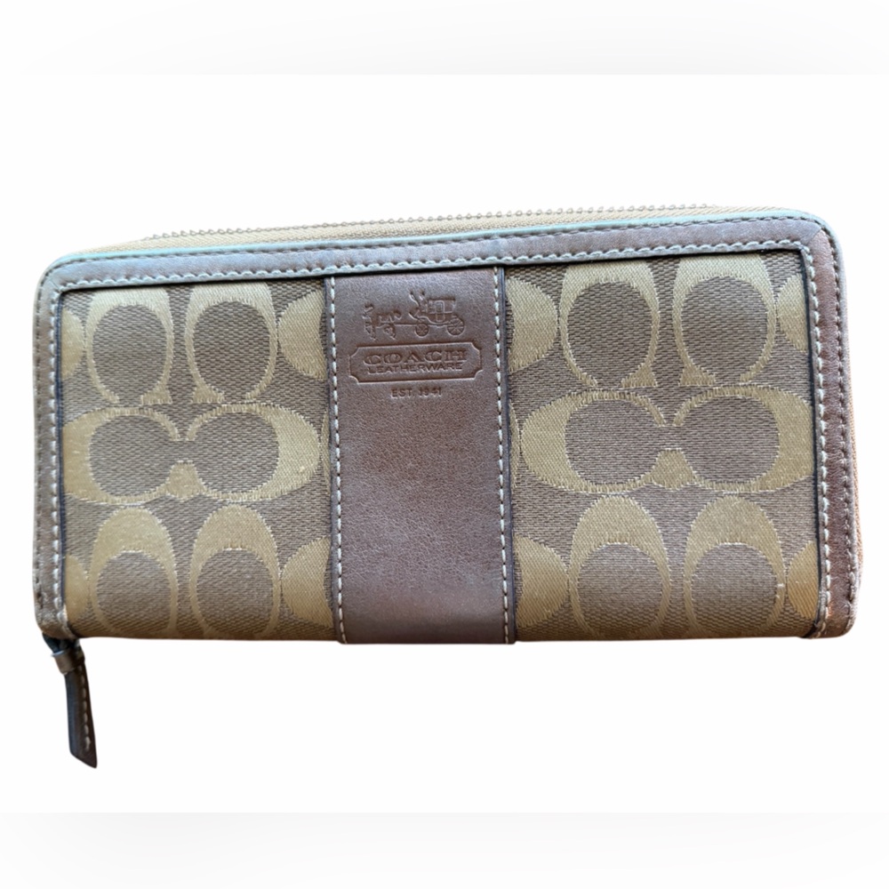 Coach Signature Tan and Brown Wallet